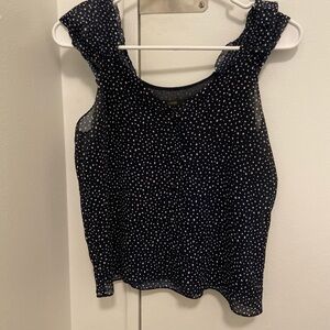 J. Crew Navy with White Polka Dot Ruffle Sleeve Camisole